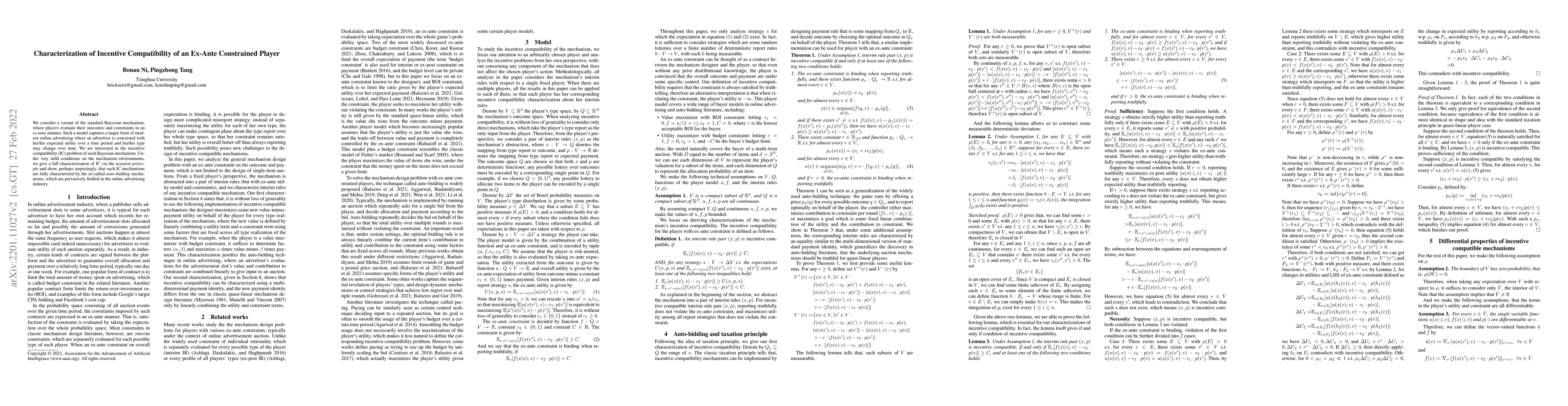 Thumbnail for Characterization of Incentive Compatibility of an Ex-Ante Constrained
  Player