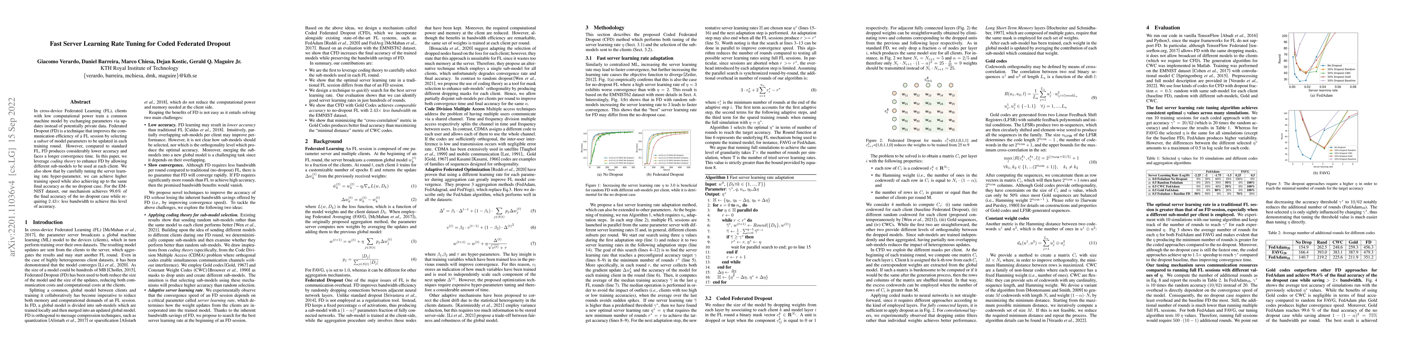 Thumbnail for Fast Server Learning Rate Tuning for Coded Federated Dropout