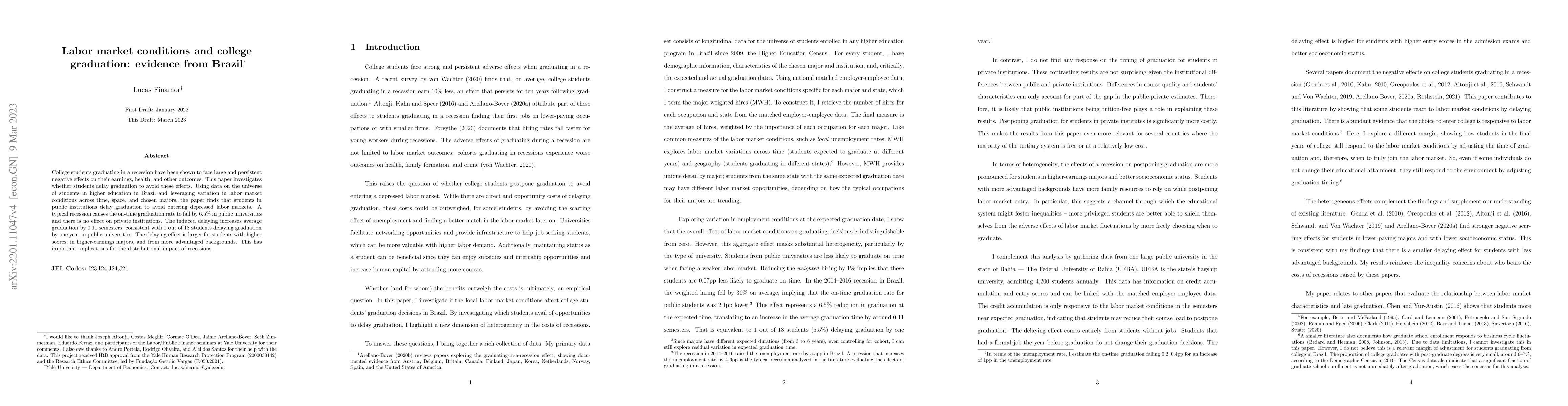 Thumbnail for Labor market conditions and college graduation: evidence from Brazil