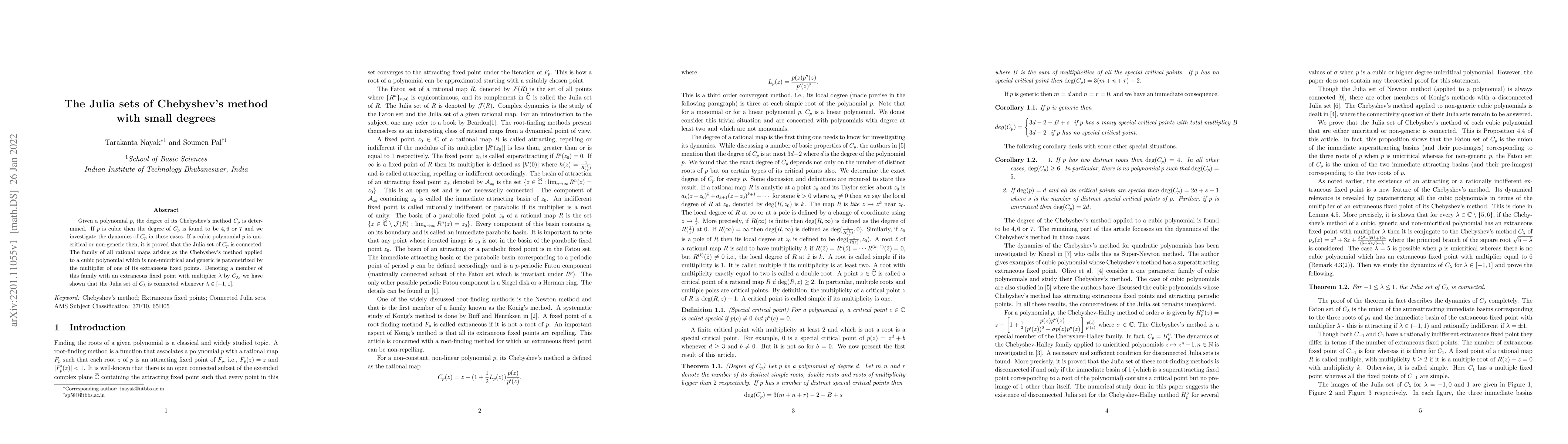 Thumbnail for The Julia sets of Chebyshev's method with small degrees