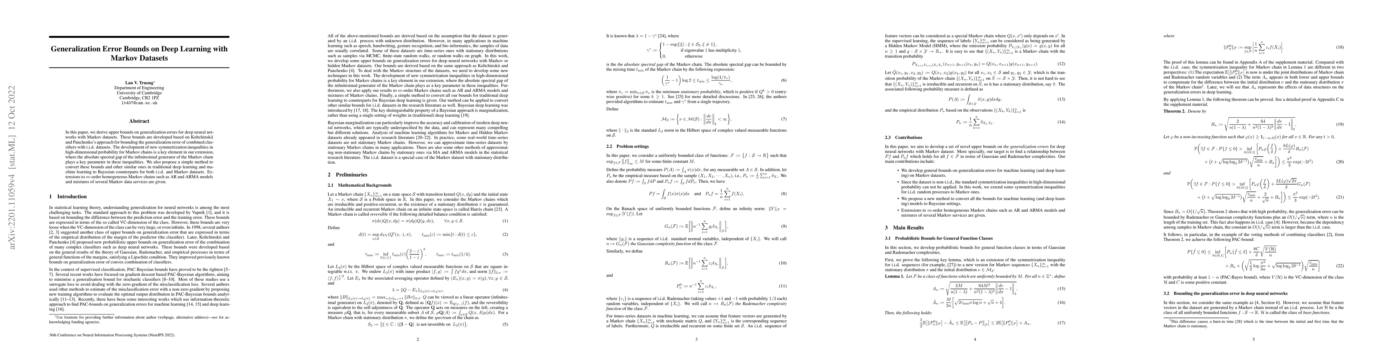 Thumbnail for Generalization Error Bounds on Deep Learning with Markov Datasets