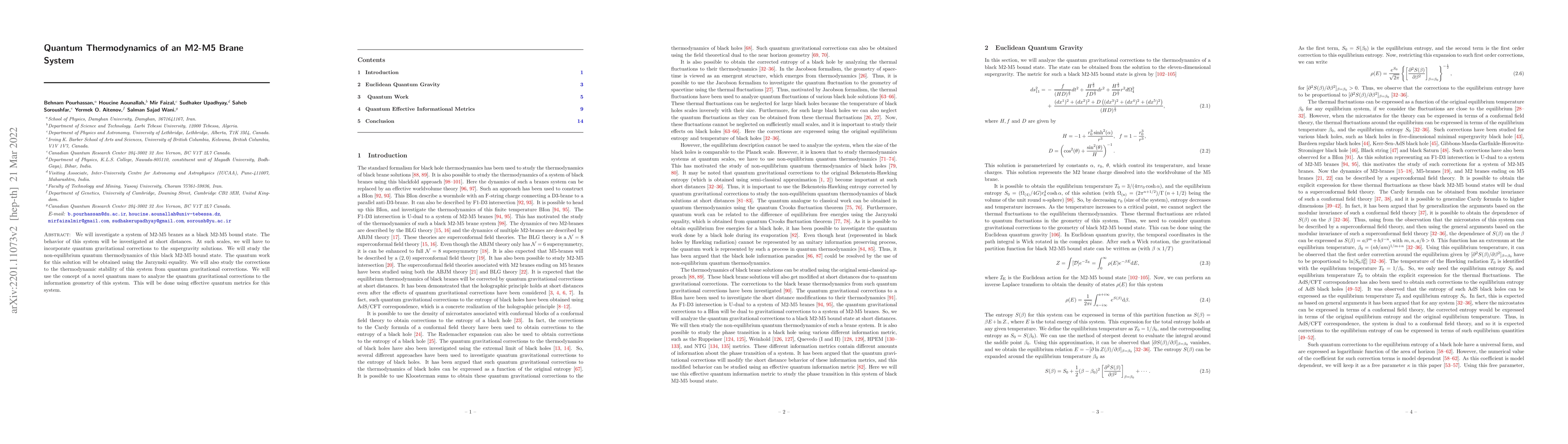 Thumbnail for Quantum Thermodynamics of an M2-M5 Brane System