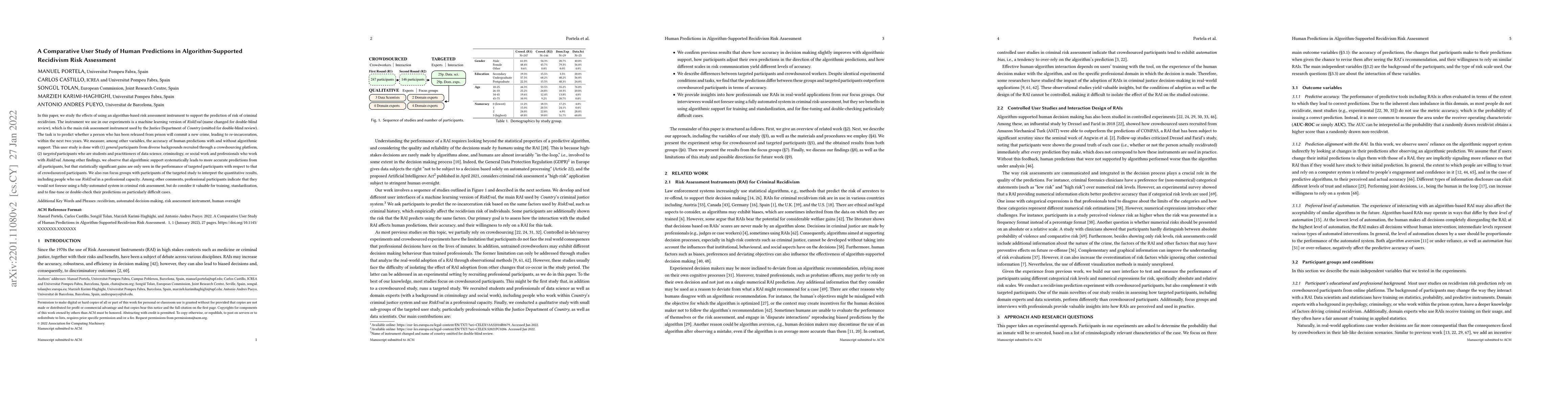 Thumbnail for A Comparative User Study of Human Predictions in Algorithm-Supported
  Recidivism Risk Assessment