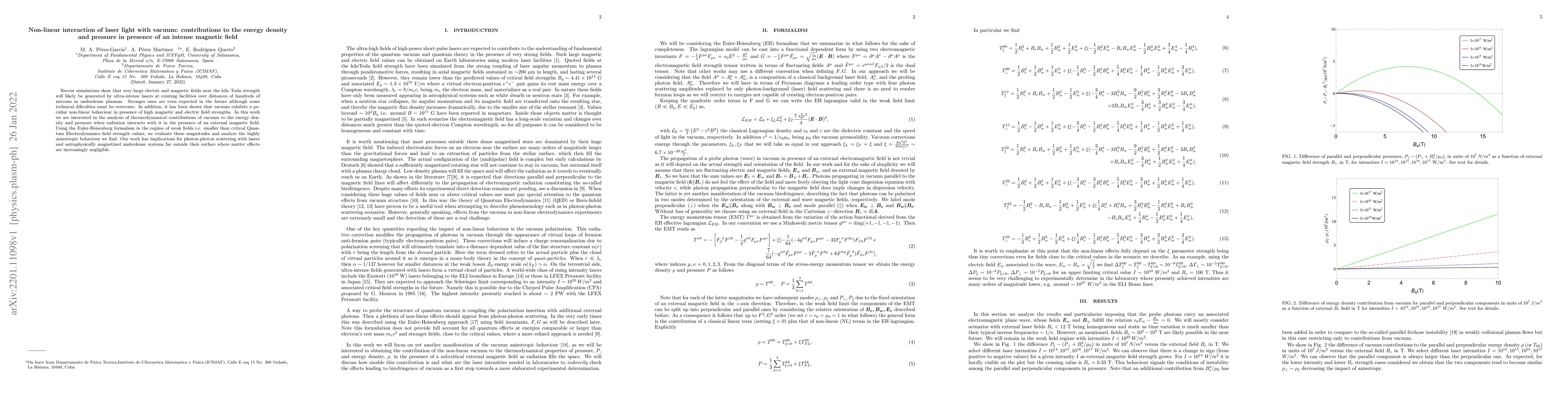 Thumbnail for Non-linear interaction of laser light with vacuum: contributions to the
  energy density and pressure in presence of an intense magnetic field