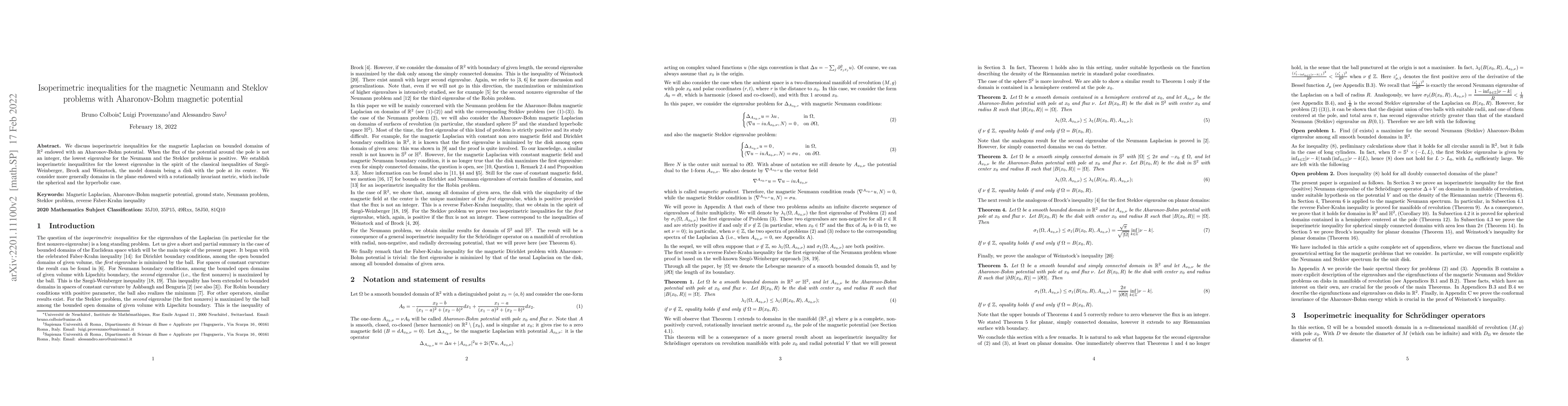 Thumbnail for Isoperimetric inequalities for the magnetic Neumann and Steklov problems
  with Aharonov-Bohm magnetic potential