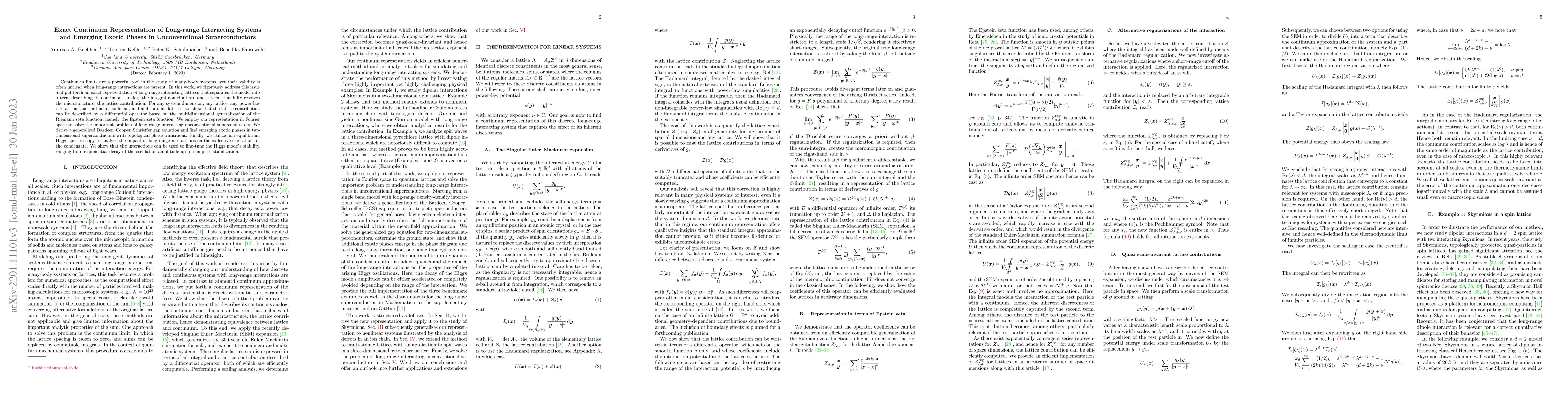 Thumbnail for Exact Continuum Representation of Long-range Interacting Systems and
  Emerging Exotic Phases in Unconventional Superconductors