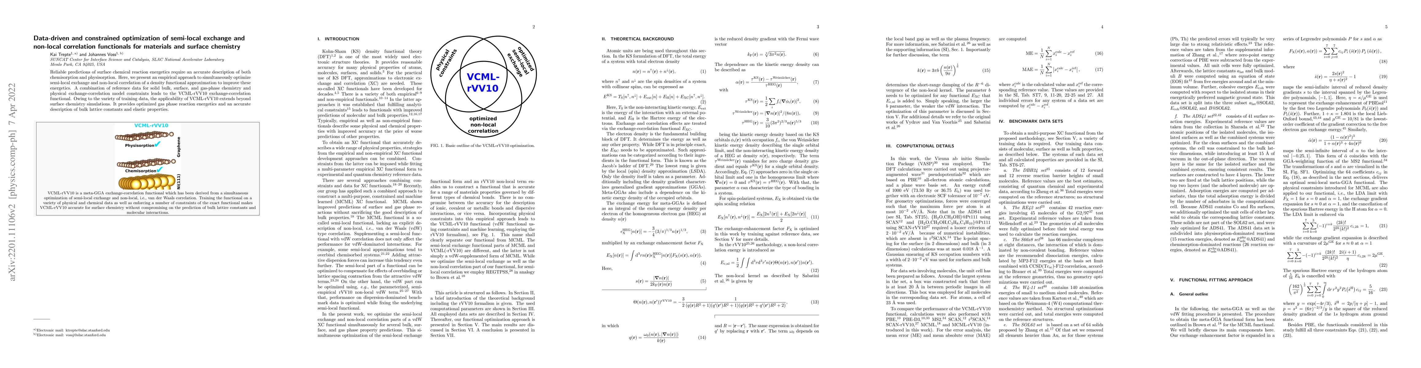 Thumbnail for Data-driven and constrained optimization of semi-local exchange and
  non-local correlation functionals for materials and surface chemistry