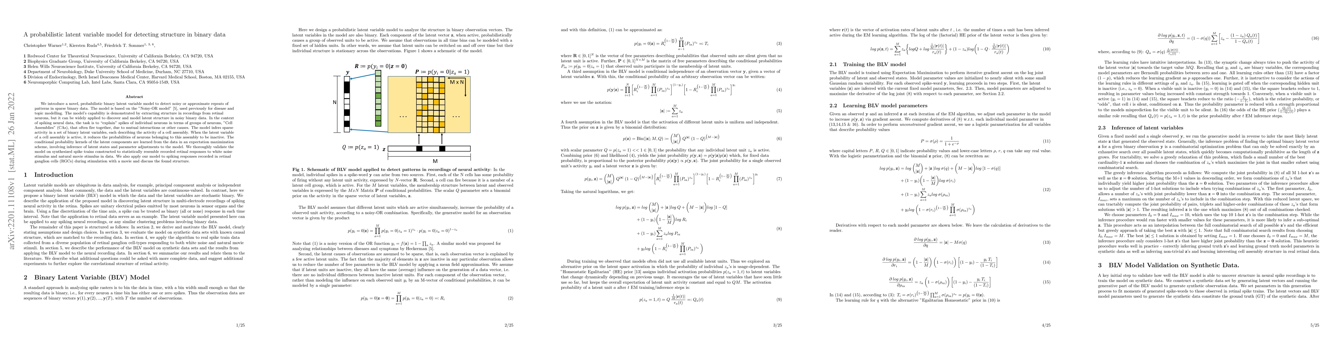Thumbnail for A probabilistic latent variable model for detecting structure in binary
  data