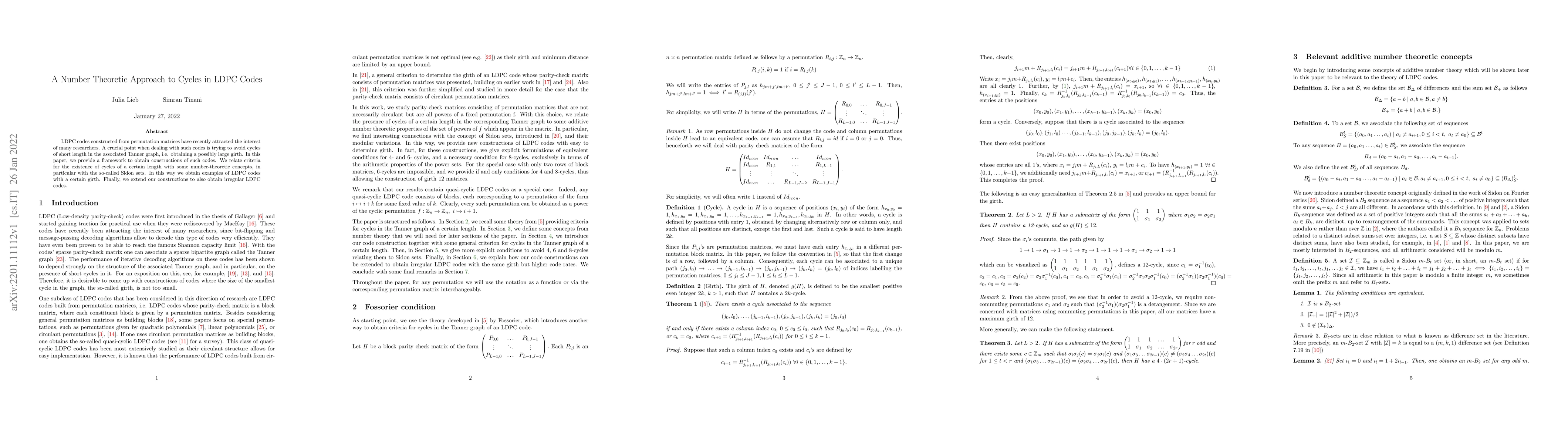 Thumbnail for A Number Theoretic Approach to Cycles in LDPC Codes