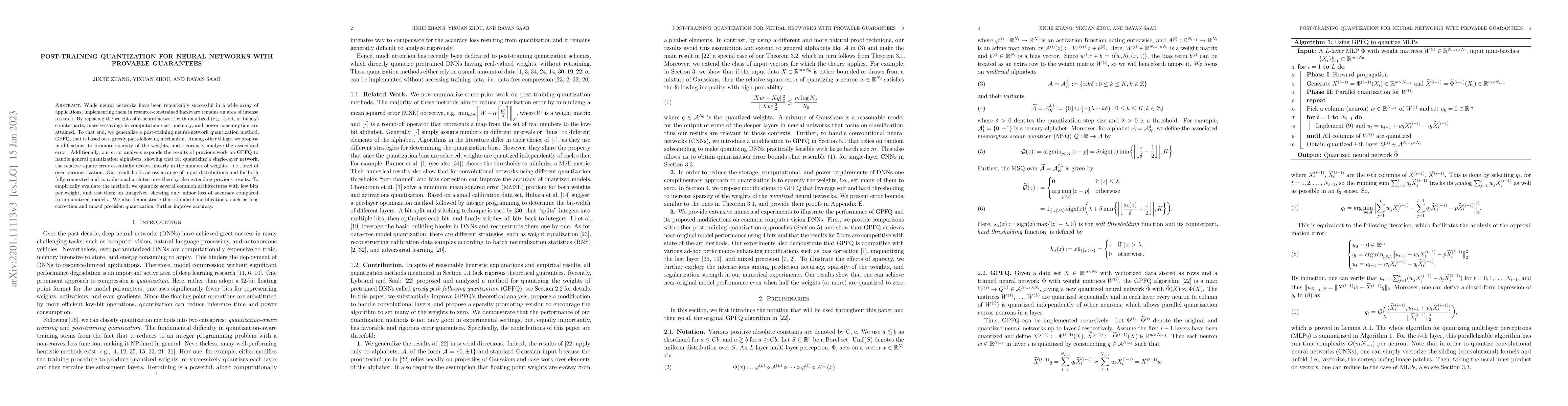 Thumbnail for Post-training Quantization for Neural Networks with Provable Guarantees