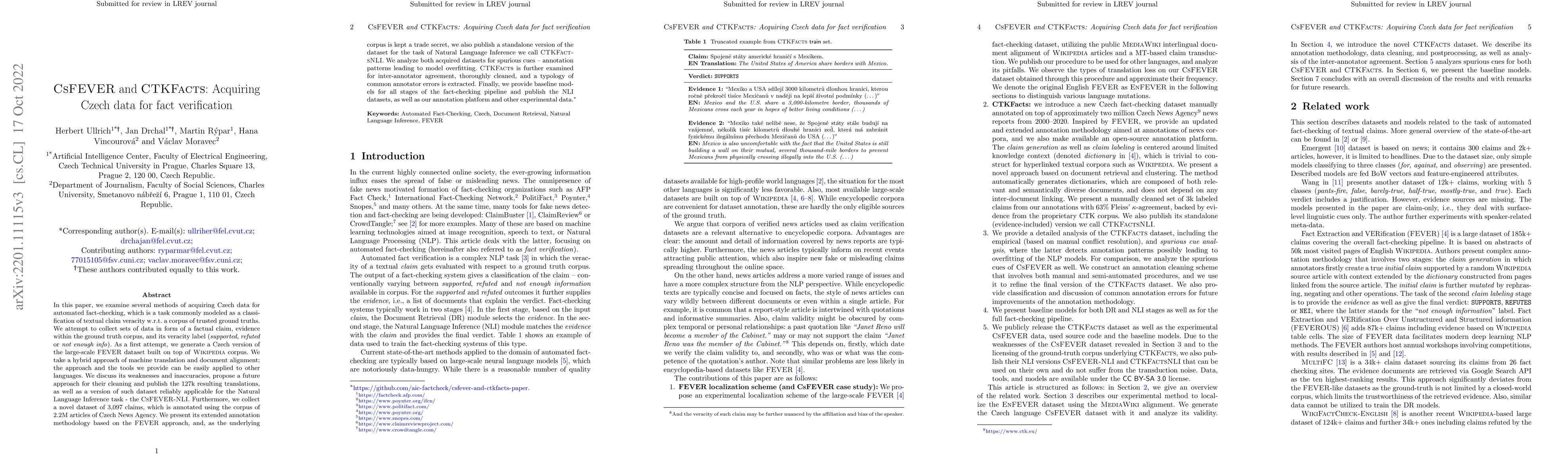 Thumbnail for CsFEVER and CTKFacts: Acquiring Czech data for fact verification