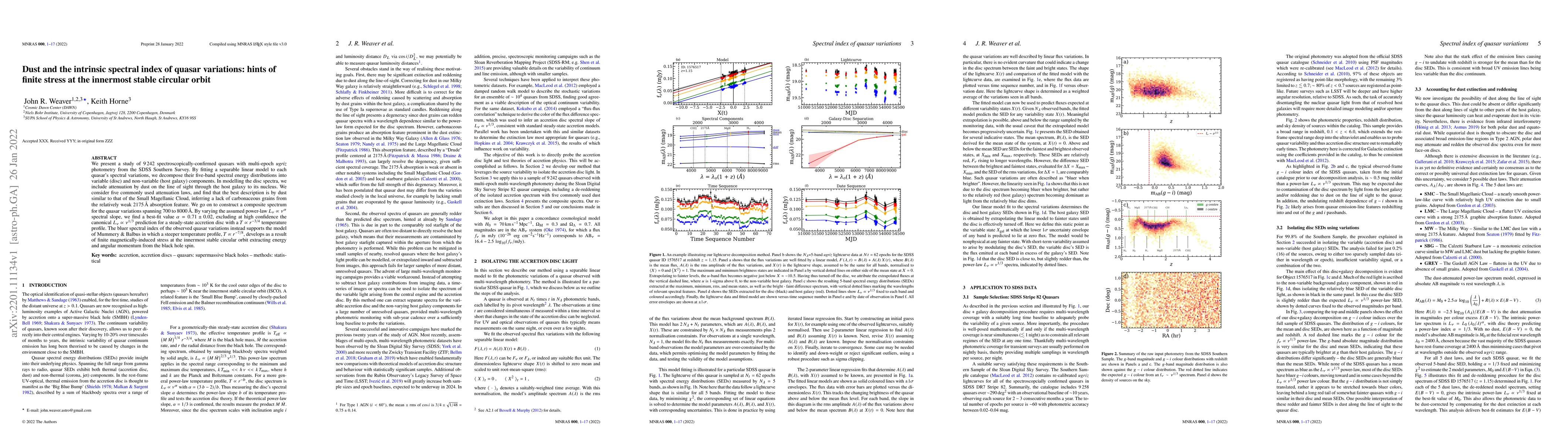 Thumbnail for Dust and the intrinsic spectral index of quasar variations: hints of
  finite stress at the innermost stable circular orbit