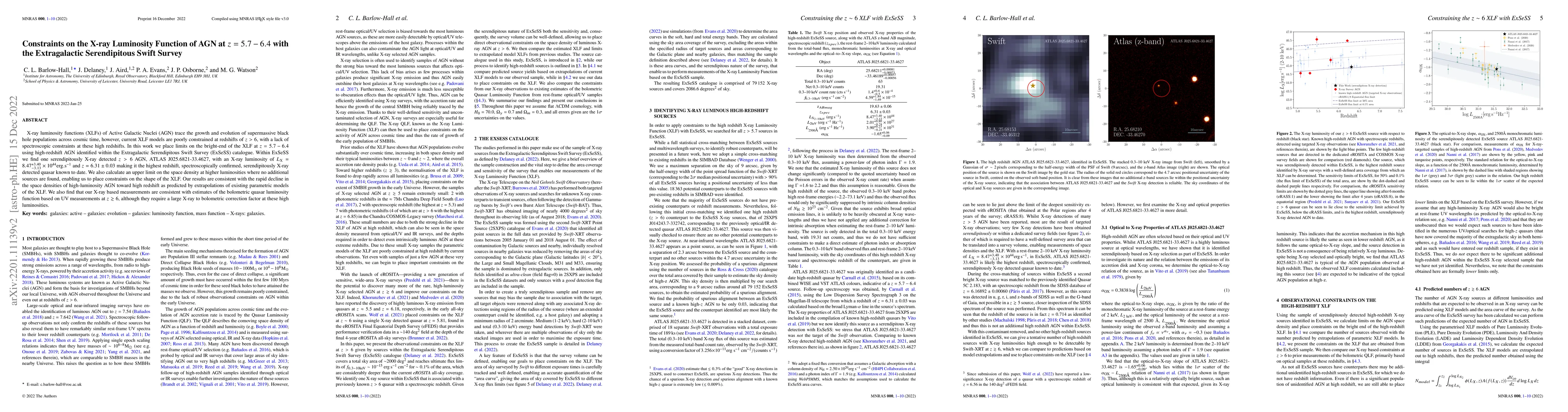 Thumbnail for Constraints on the X-ray Luminosity Function of AGN at z=5.7-6.4 with
  the Extragalactic Serendipitous Swift Survey