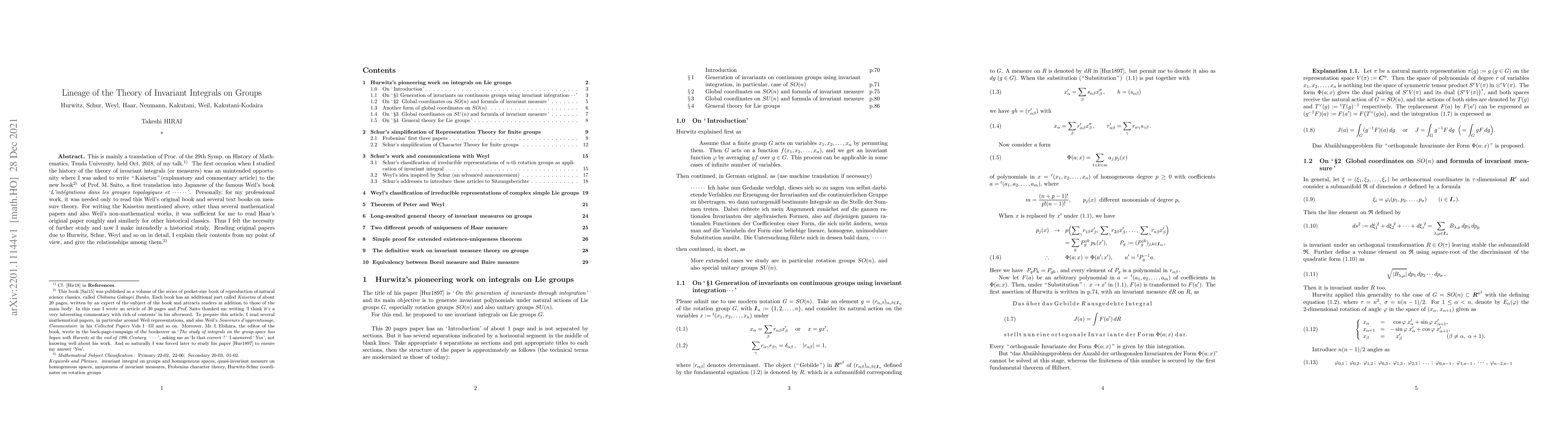 Thumbnail for Lineage of the Theory of Invariant Integrals on Groups: Hurwitz, Schur,
  Weyl, Haar, Neumann, Kakutani, Weil, Kakutani-Kodaira