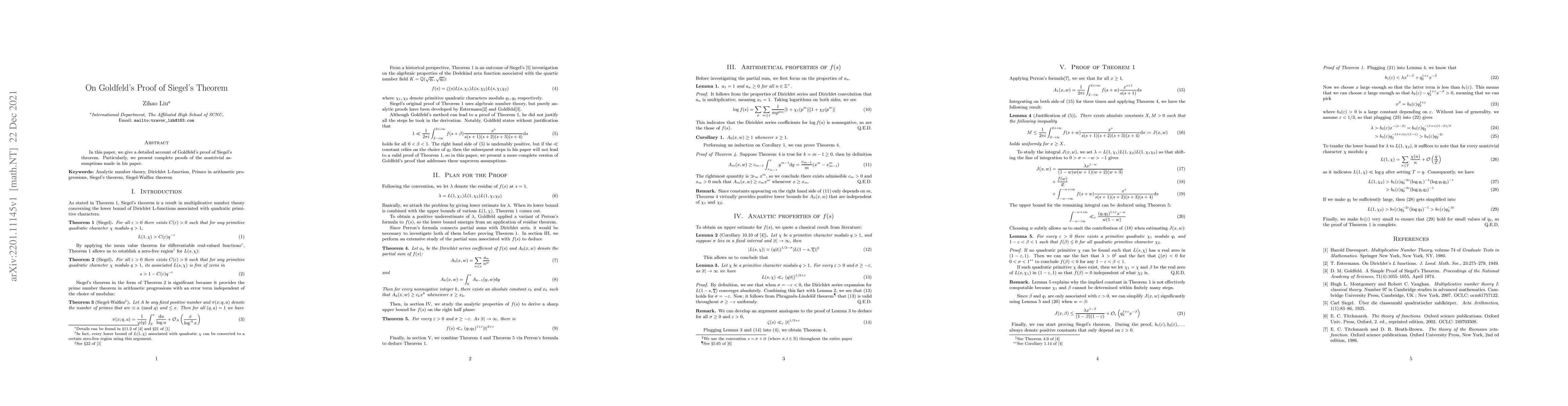 Thumbnail for On Goldfeld's Proof of Siegel's Theorem