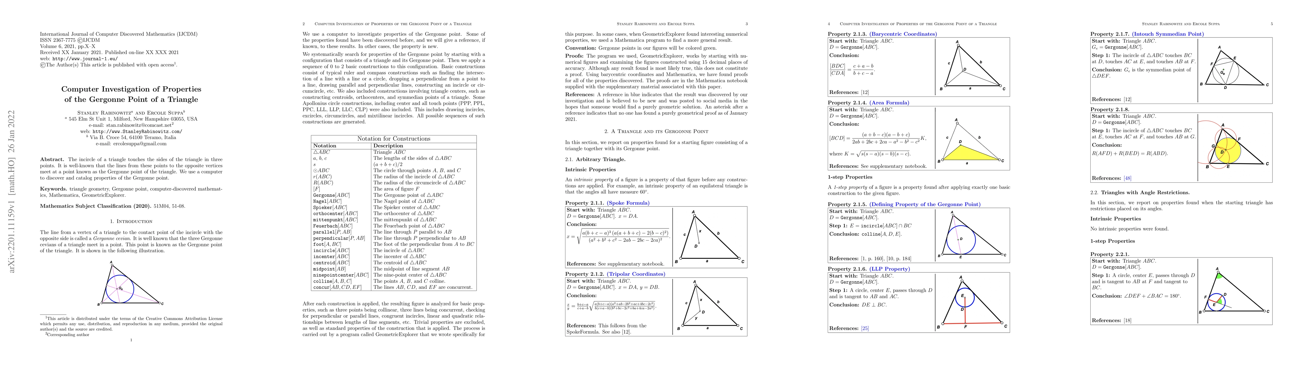 Thumbnail for Computer Investigation of Properties of the Gergonne Point of a Triangle