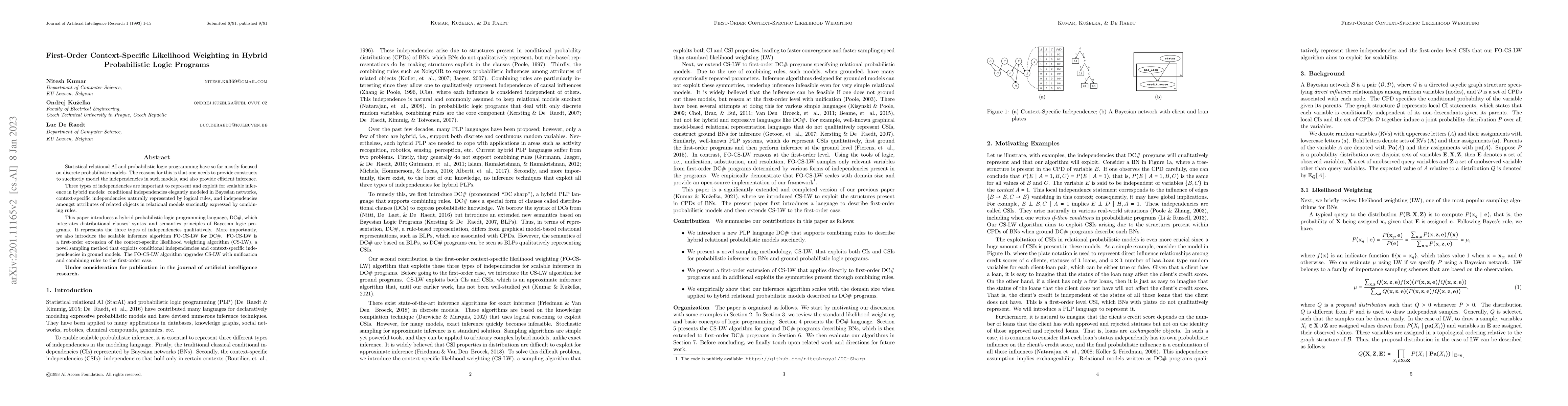 Thumbnail for First-Order Context-Specific Likelihood Weighting in Hybrid
  Probabilistic Logic Programs