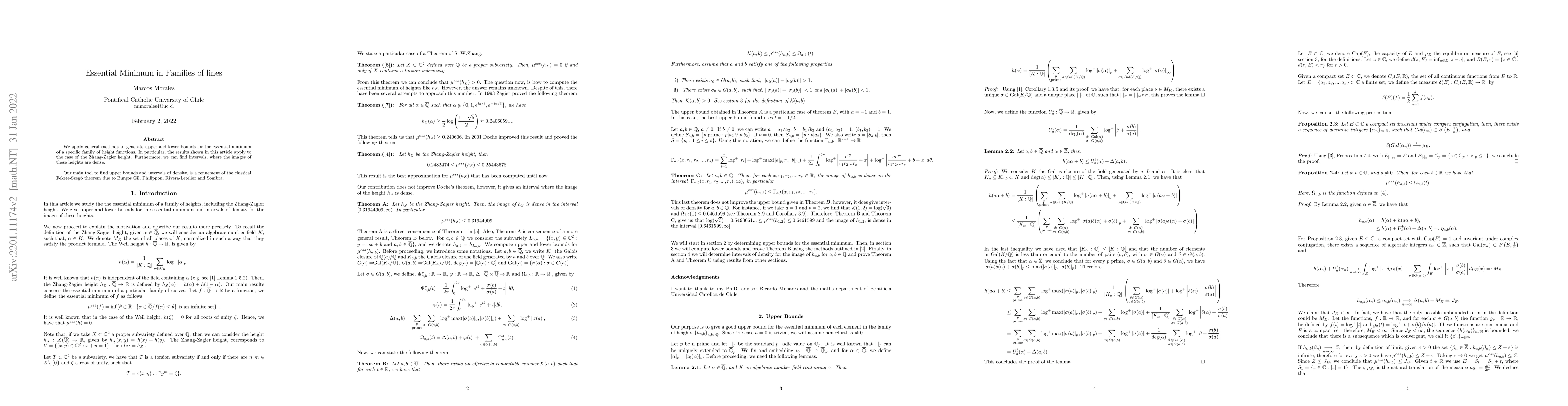 Thumbnail for Essential Minimum in Families of lines