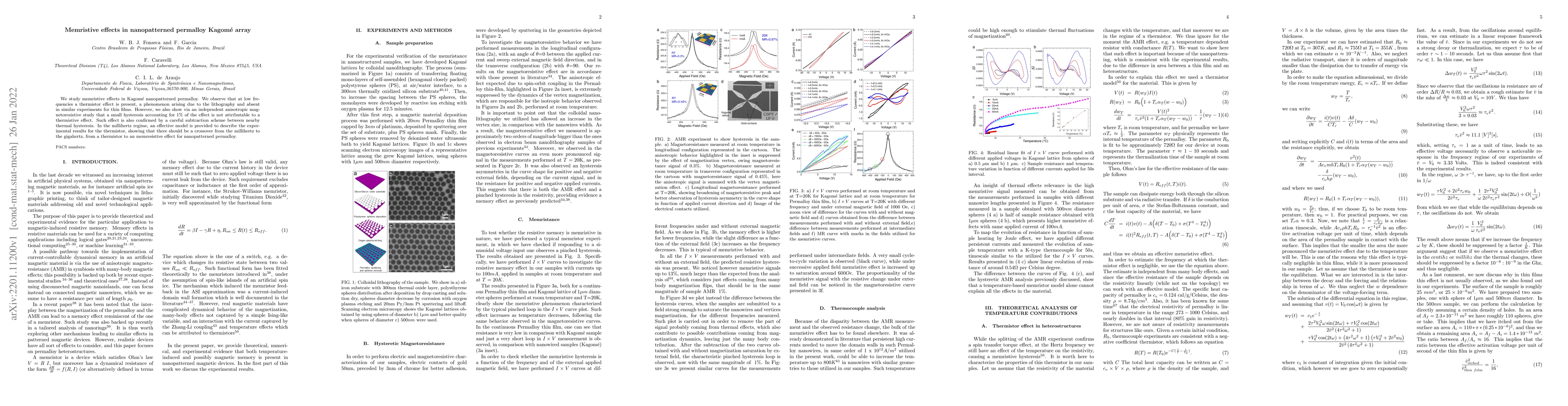 Thumbnail for Memristive effects in nanopatterned permalloy Kagom\'{e} array