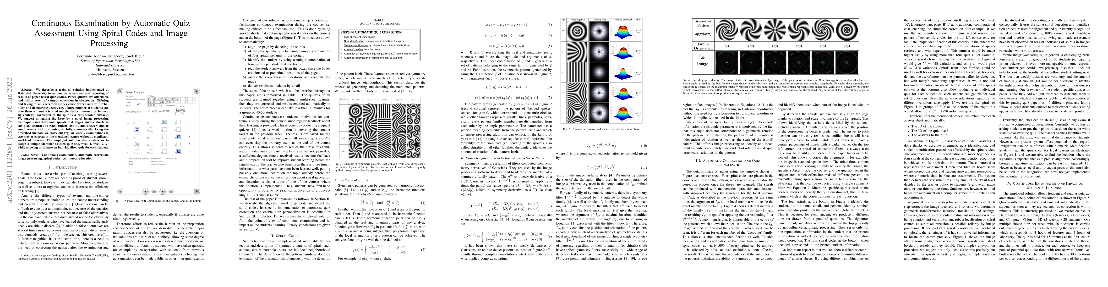 Thumbnail for Continuous Examination by Automatic Quiz Assessment Using Spiral Codes
  and Image Processing