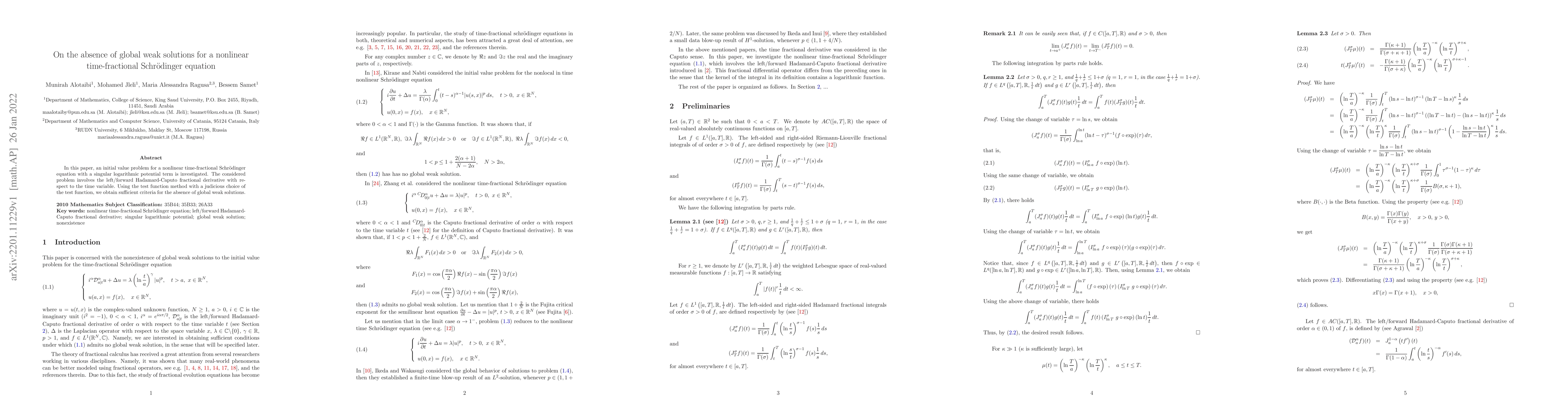 Thumbnail for On the absence of global weak solutions for a nonlinear time-fractional
  Schr\"odinger equation