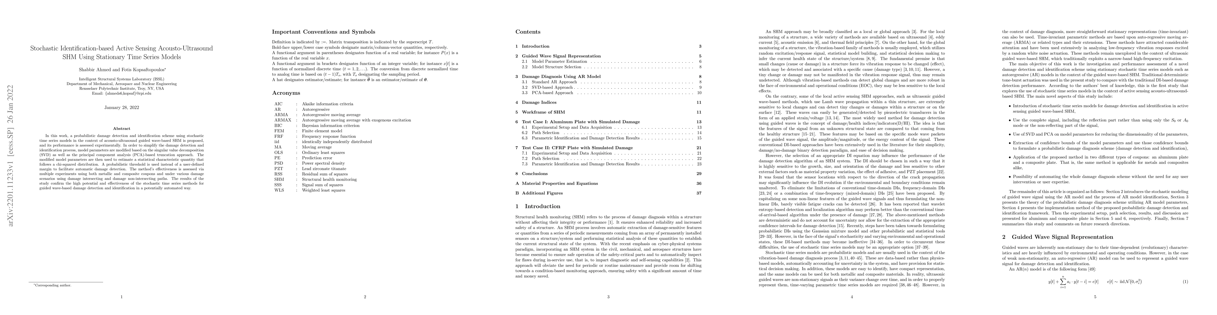 Thumbnail for Stochastic Identification-based Active Sensing Acousto-Ultrasound SHM
  Using Stationary Time Series Models
