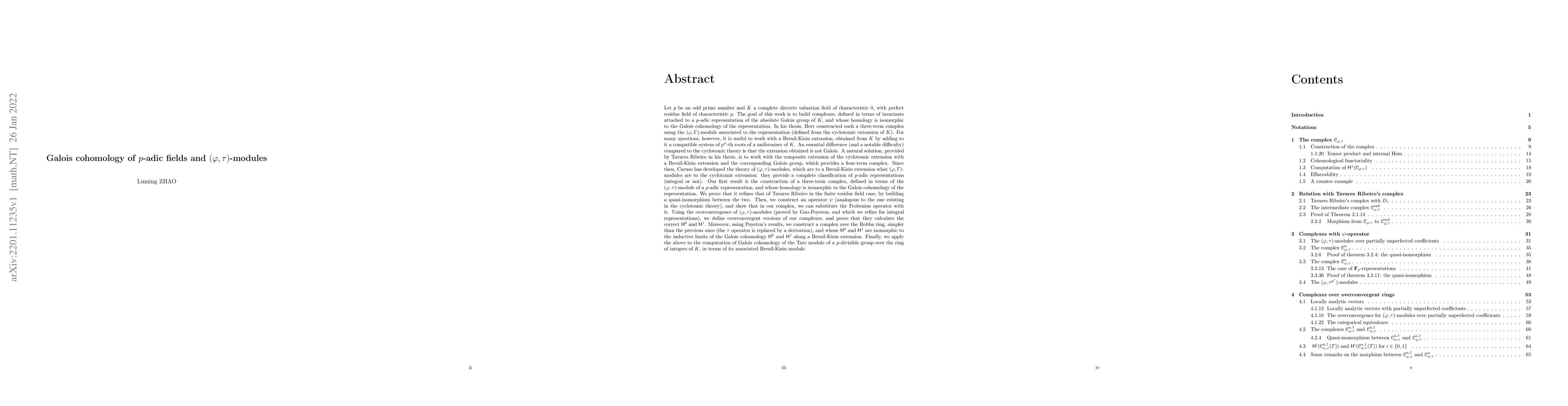 Thumbnail for Galois cohomology of $p$-adic fields and $(\varphi, \tau)$-modules