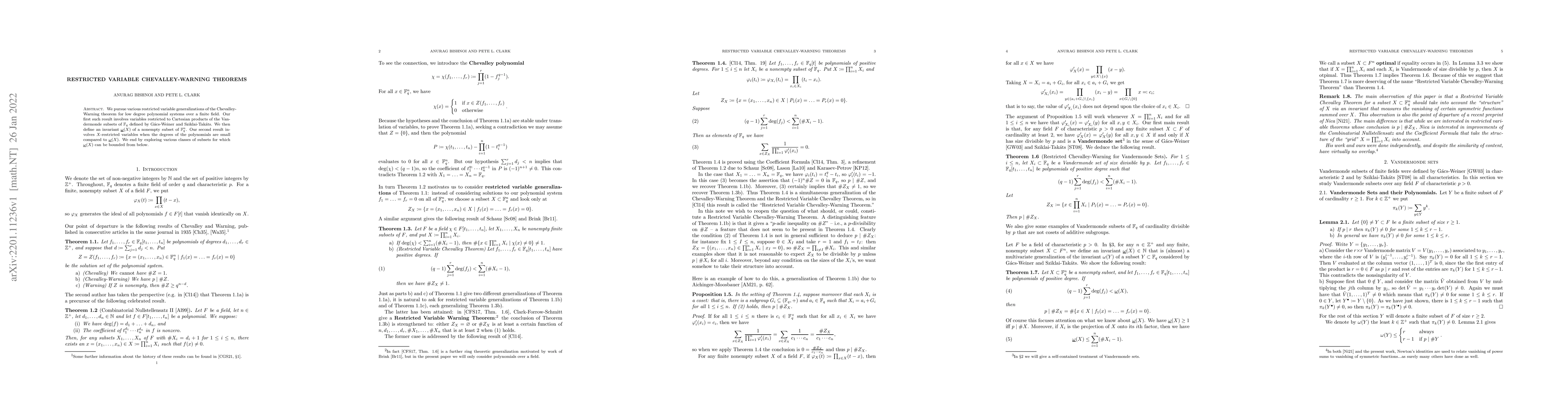 Thumbnail for Restricted Variable Chevalley-Warning Theorems