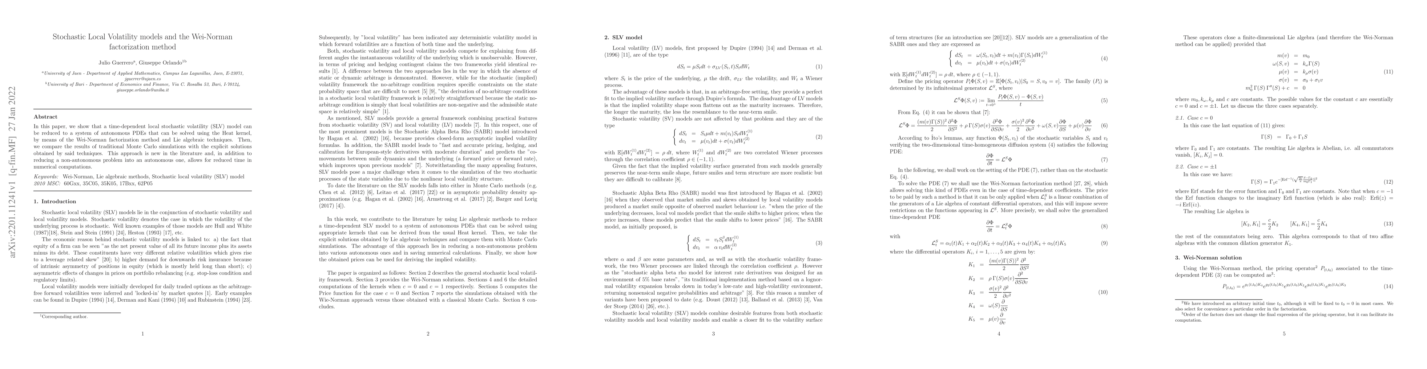 Thumbnail for Stochastic Local Volatility models and the Wei-Norman factorization
  method