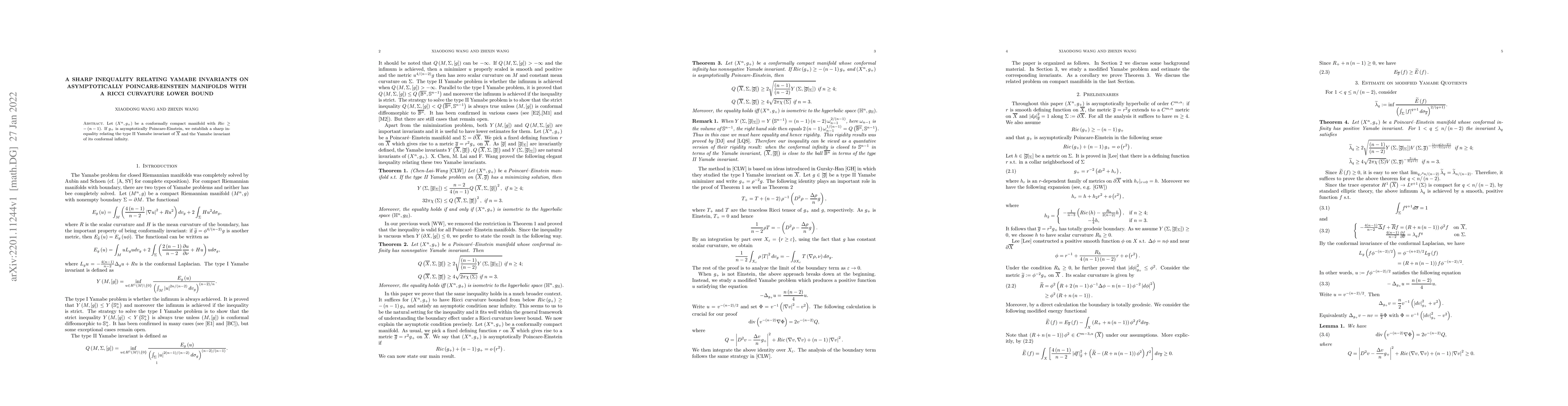 Thumbnail for A Sharp Inequality Relating Yamabe Invariants on Asymptotically
  Poincare-Einstein Manifolds with a Ricci Curvature Lower Bound