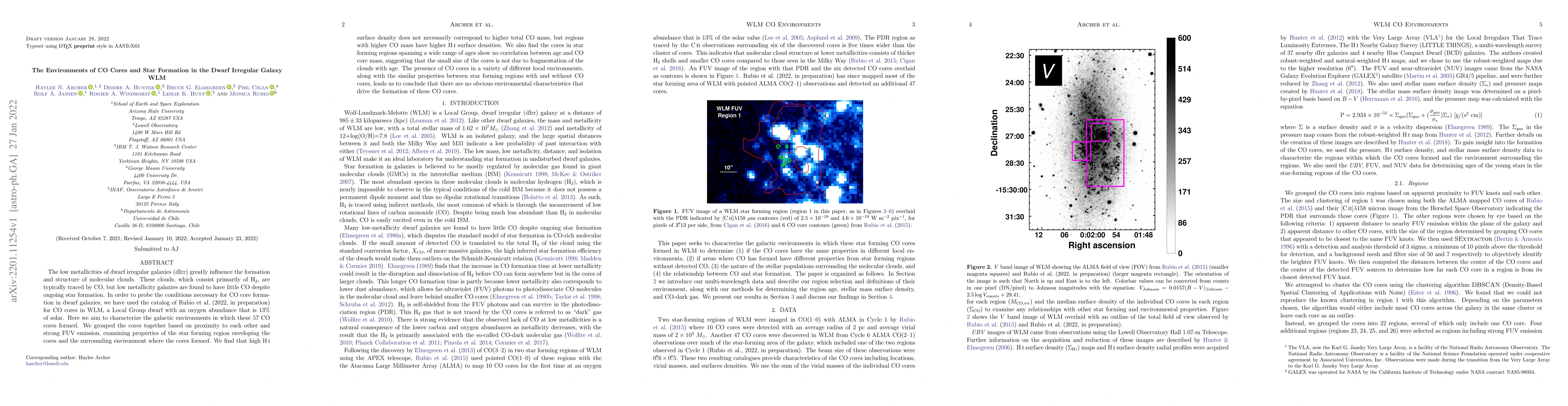 Thumbnail for The Environments of CO Cores and Star Formation in the Dwarf Irregular
  Galaxy WLM