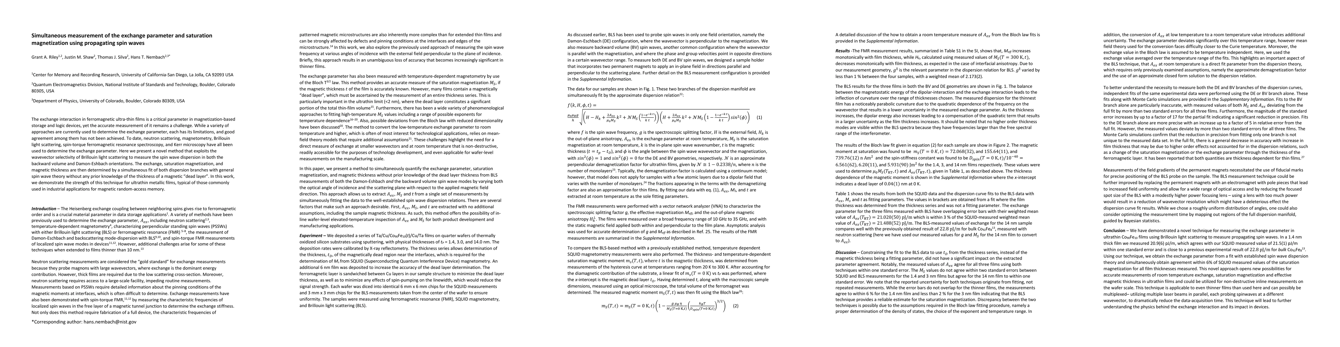 Thumbnail for Simultaneous measurement of the exchange parameter and saturation
  magnetization using propagating spin waves