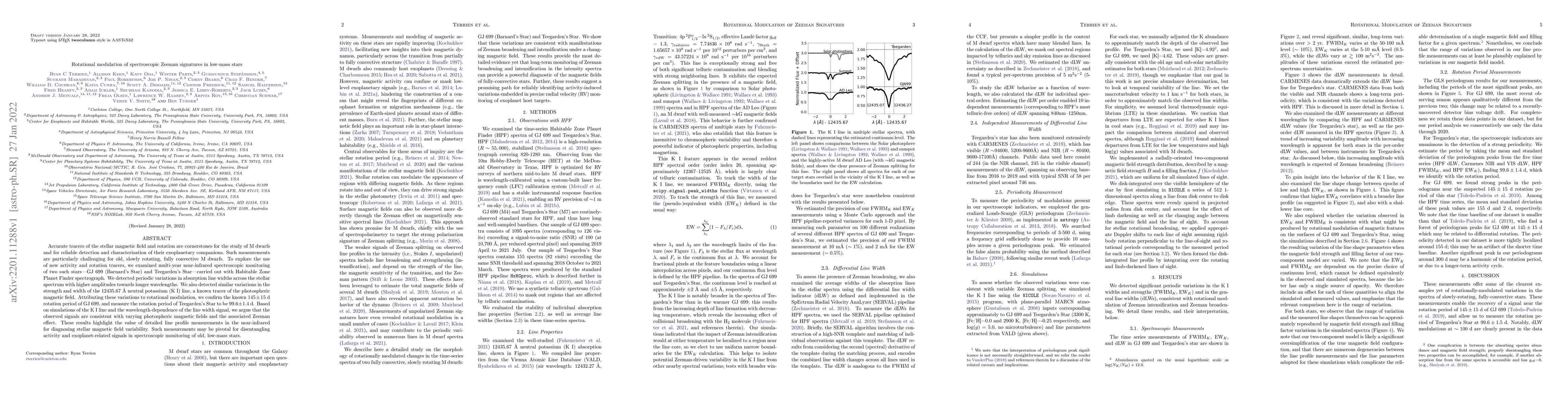 Thumbnail for Rotational modulation of spectroscopic Zeeman signatures in low-mass
  stars