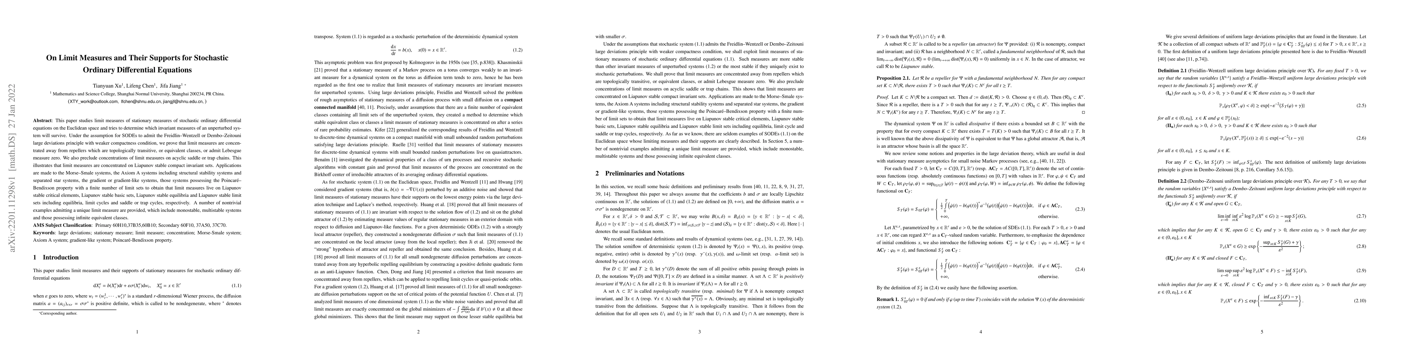 Thumbnail for On Limit Measures and Their Supports for Stochastic Ordinary
  Differential Equations