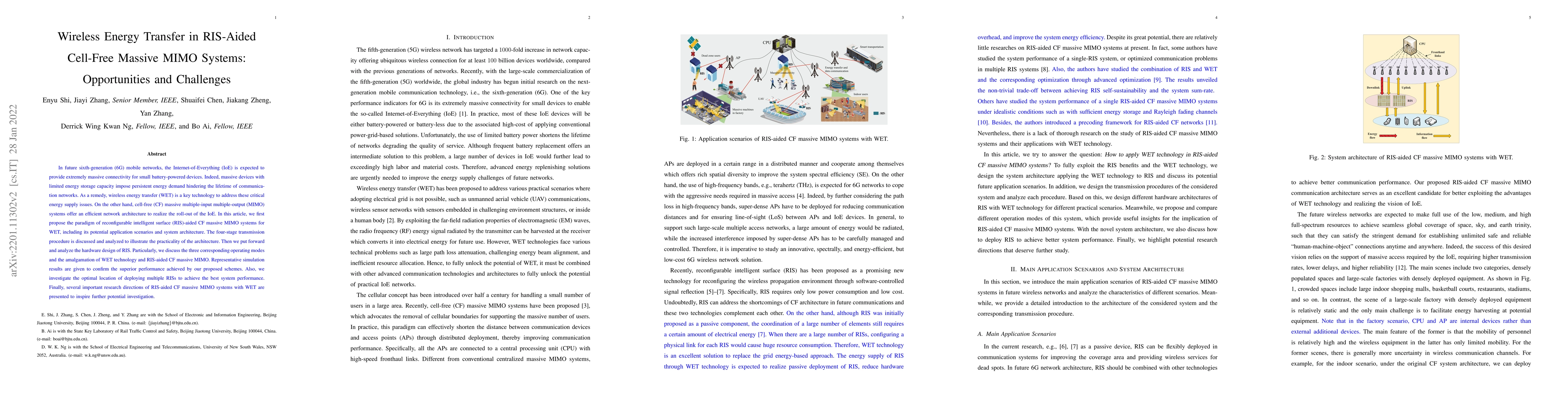 Thumbnail for Wireless Energy Transfer in RIS-Aided Cell-Free Massive MIMO Systems:
  Opportunities and Challenges
