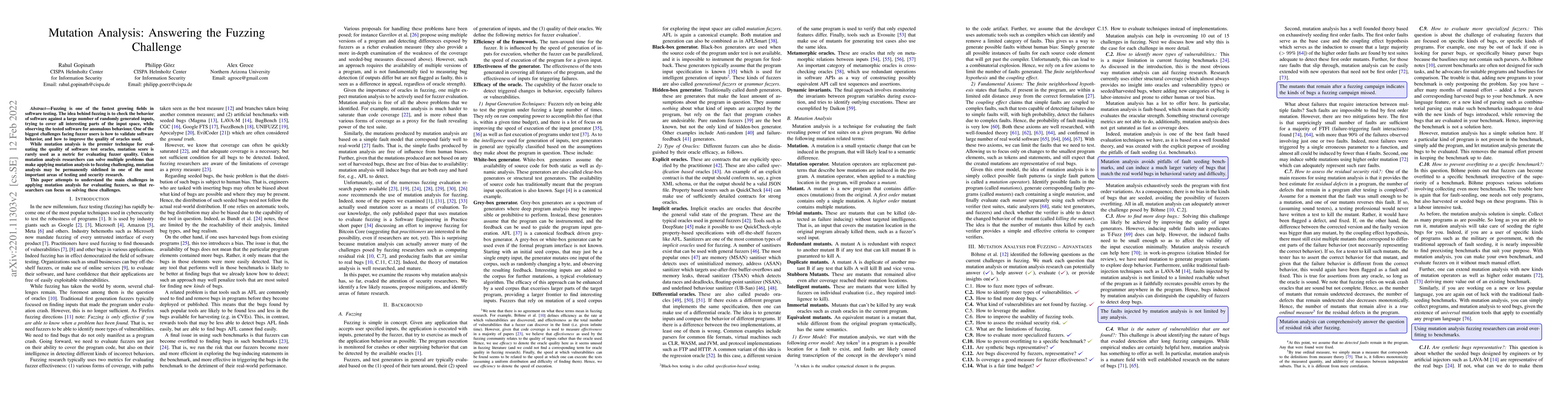 Thumbnail for Mutation Analysis: Answering the Fuzzing Challenge