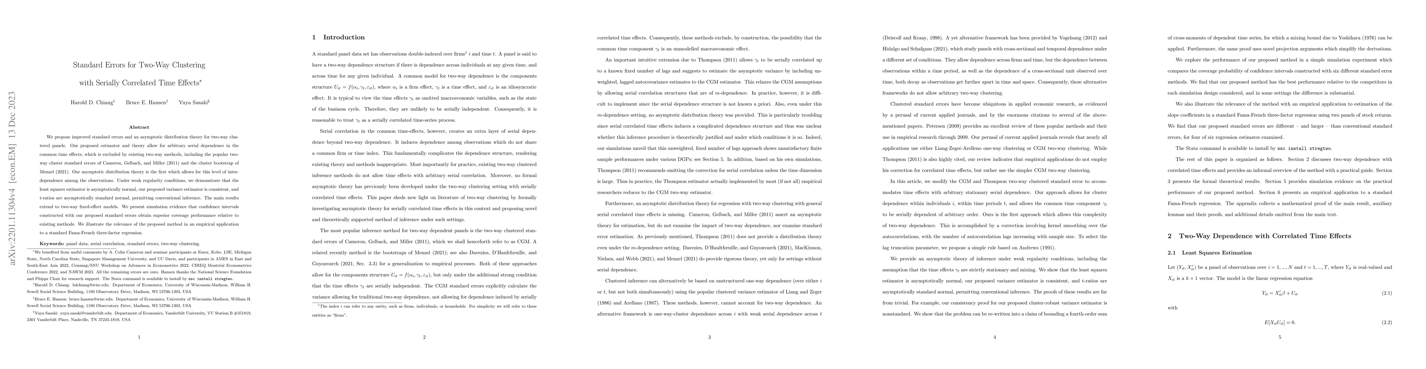 Thumbnail for Standard errors for two-way clustering with serially correlated time
  effects