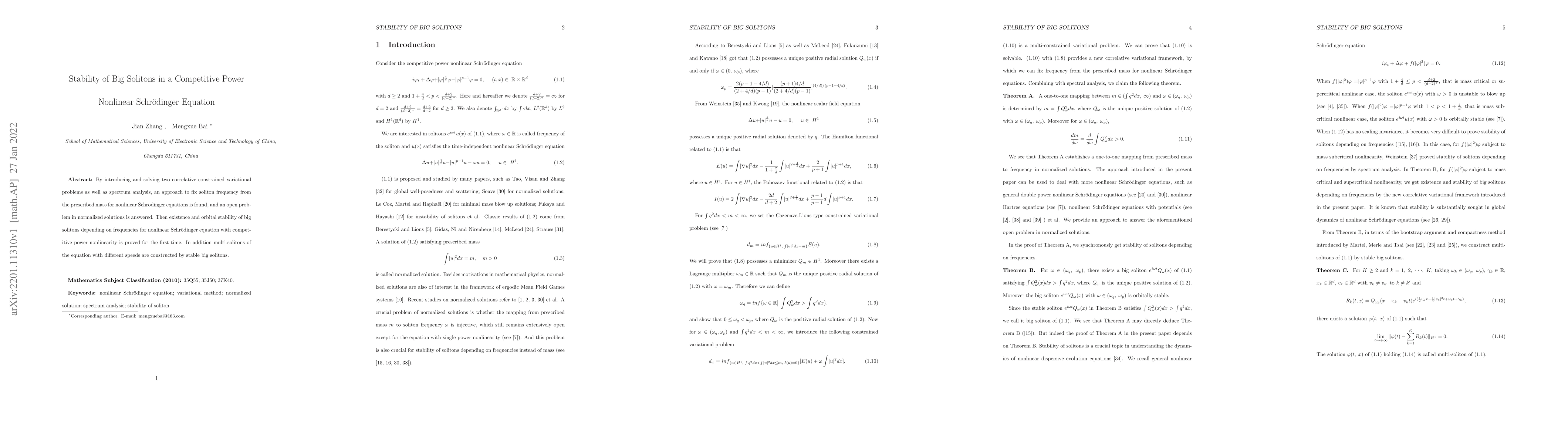Thumbnail for Stability of Big Solitons in a Competitive Power Nonlinear Schr\"odinger
  Equation