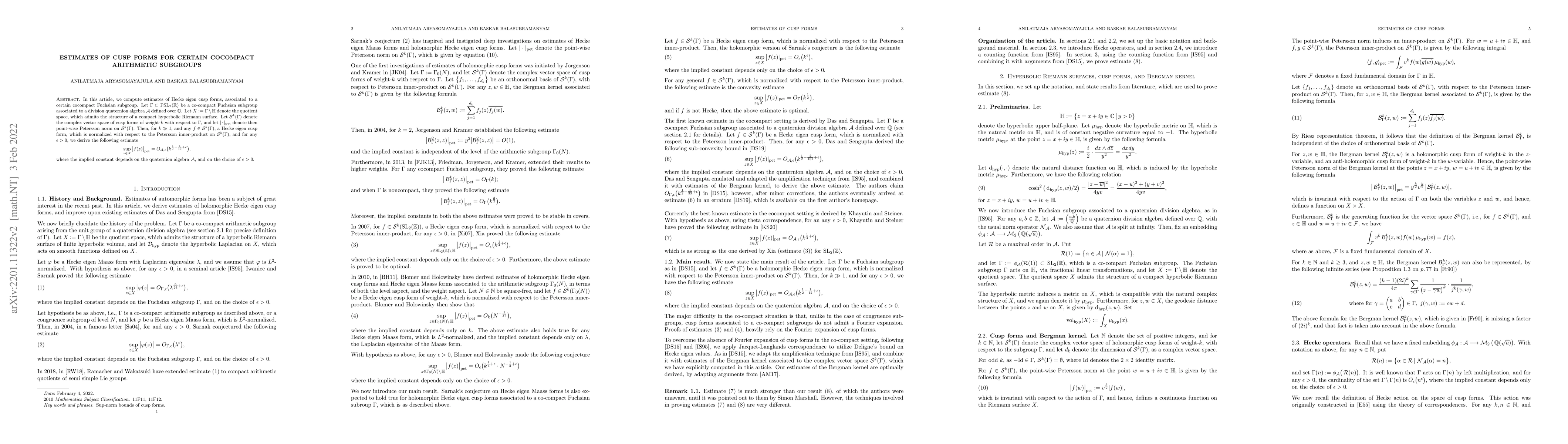 Thumbnail for Estimates of cusp forms for certain cocompact arithmetic subgroups