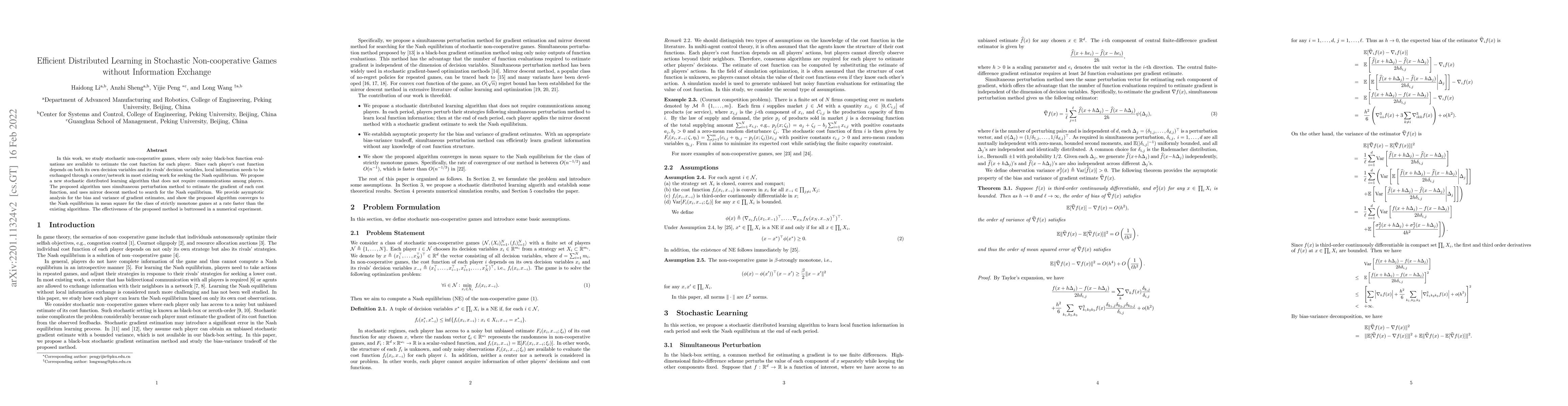 Thumbnail for Efficient Distributed Learning in Stochastic Non-cooperative Games
  without Information Exchange