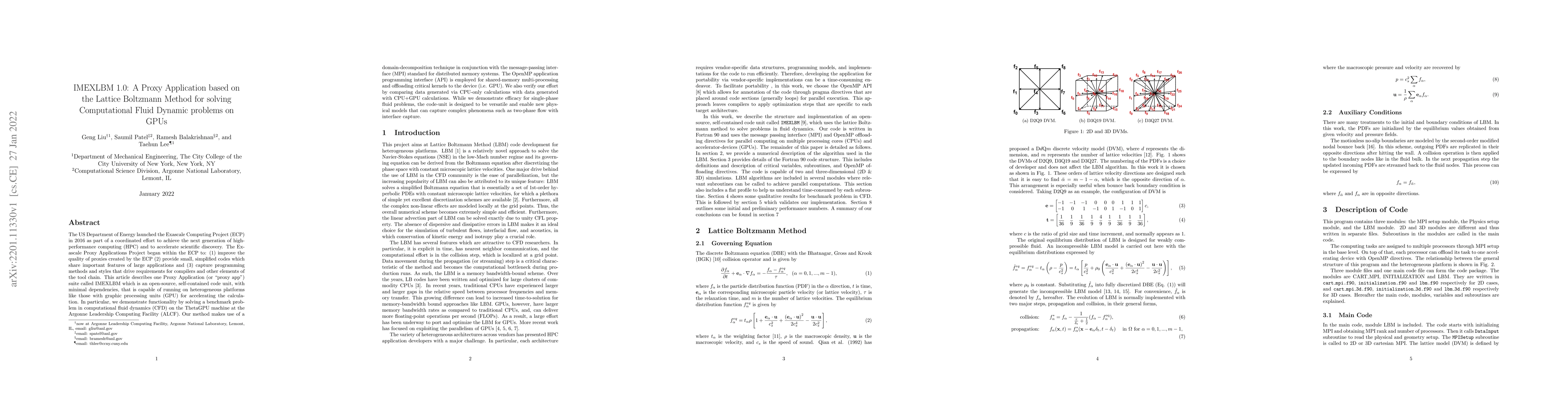 Thumbnail for IMEXLBM 1.0: A Proxy Application based on the Lattice Boltzmann Method
  for solving Computational Fluid Dynamic problems on GPUs