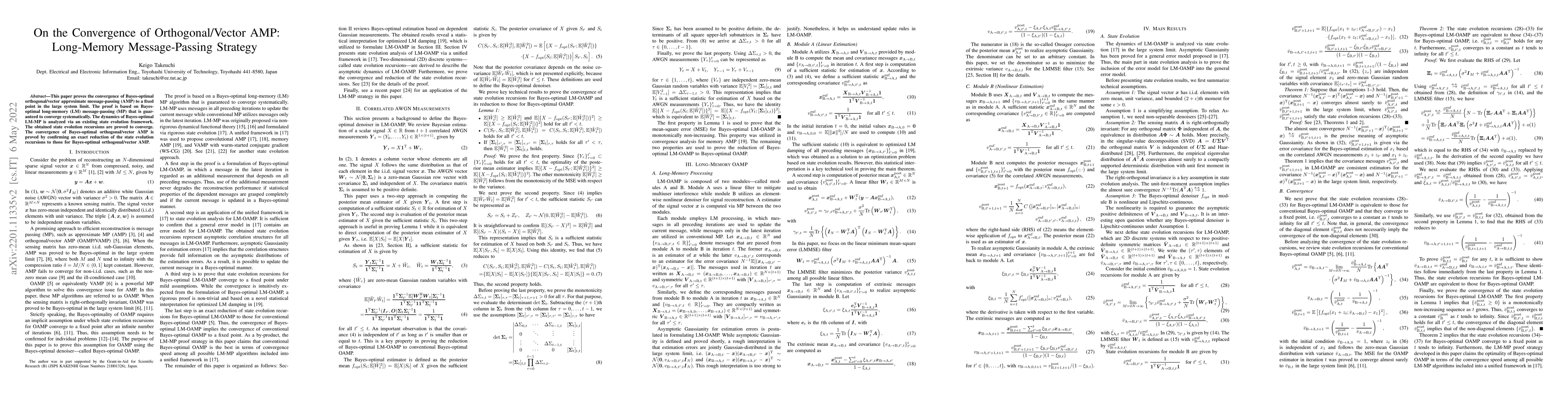 Thumbnail for On the Convergence of Orthogonal/Vector AMP: Long-Memory Message-Passing
  Strategy
