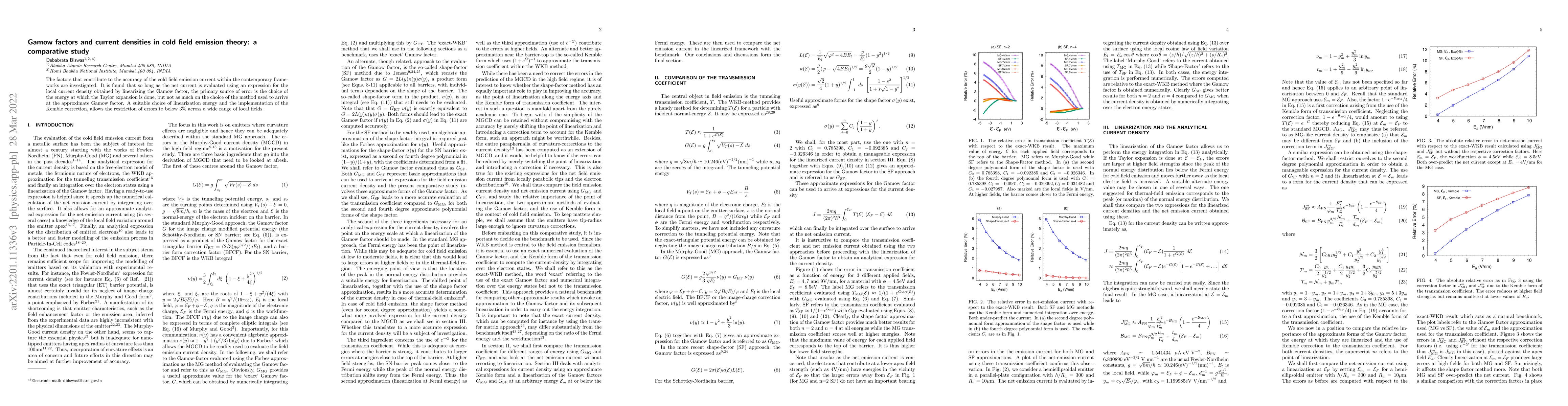 Thumbnail for Gamow factors and current densities in cold field emission theory: a
  comparative study