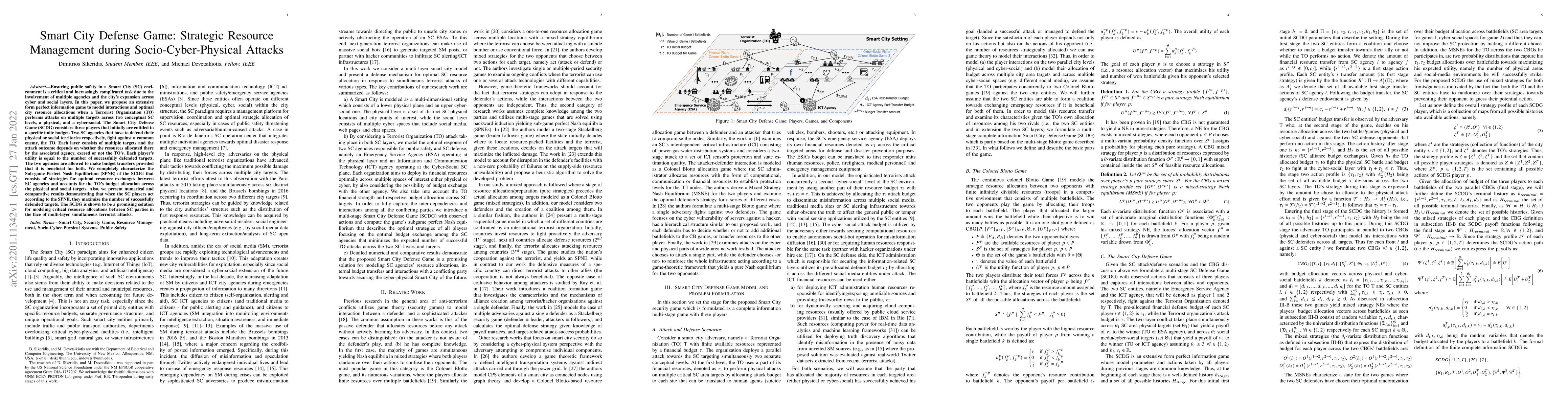 Thumbnail for Smart City Defense Game: Strategic Resource Management during
  Socio-Cyber-Physical Attacks