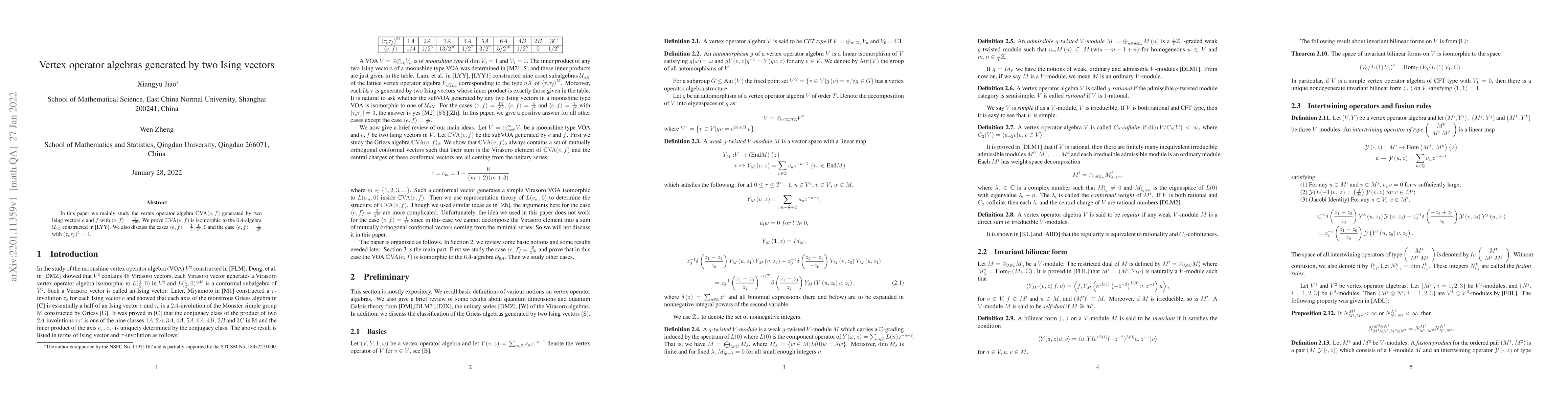 Thumbnail for Vertex operator algebras generated by two Ising vectors