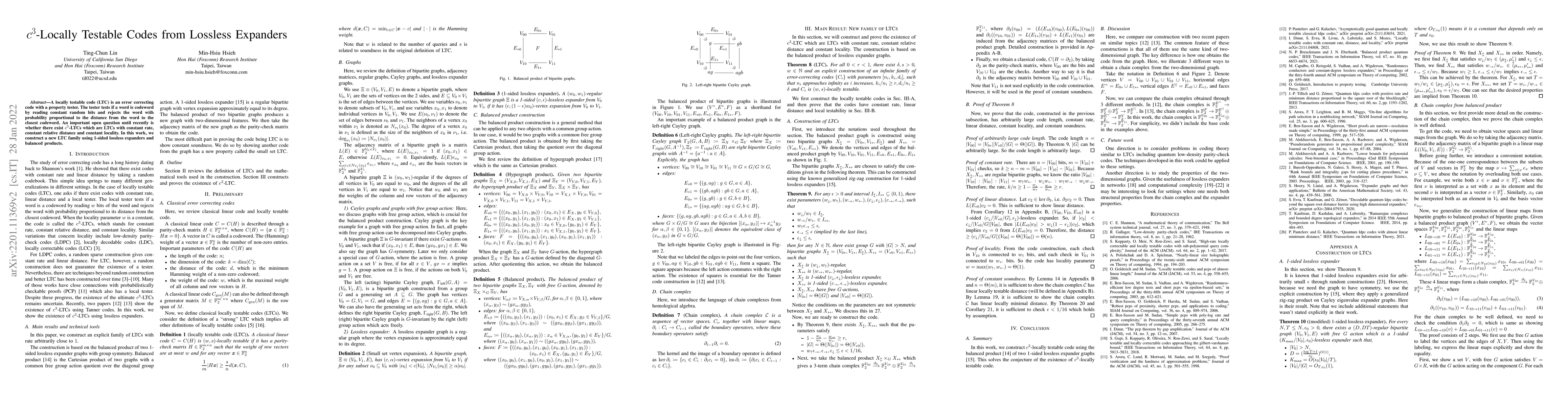 Thumbnail for $c^3$-Locally Testable Codes from Lossless Expanders