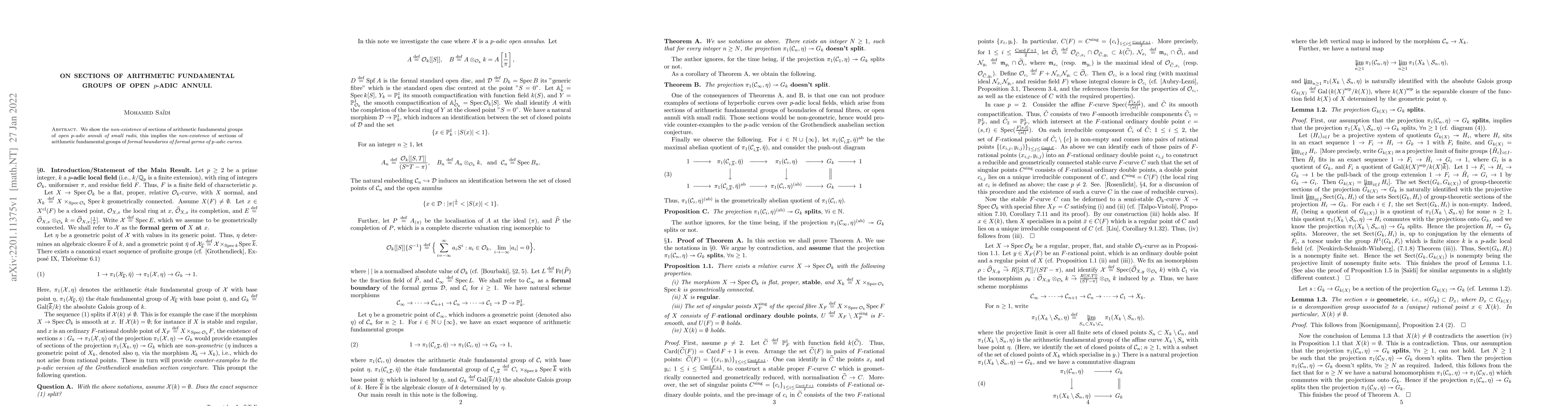 Thumbnail for On sections of arithmetic fundamental groups of open p-adic annuli