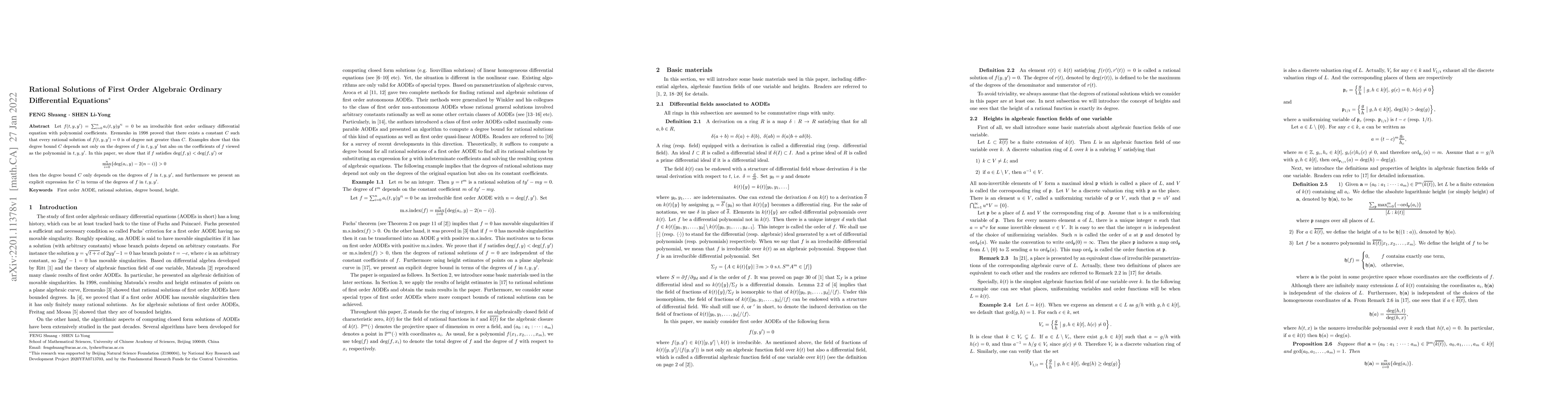 Thumbnail for Rational Solutions of First Order Algebraic Ordinary Differential
  Equations