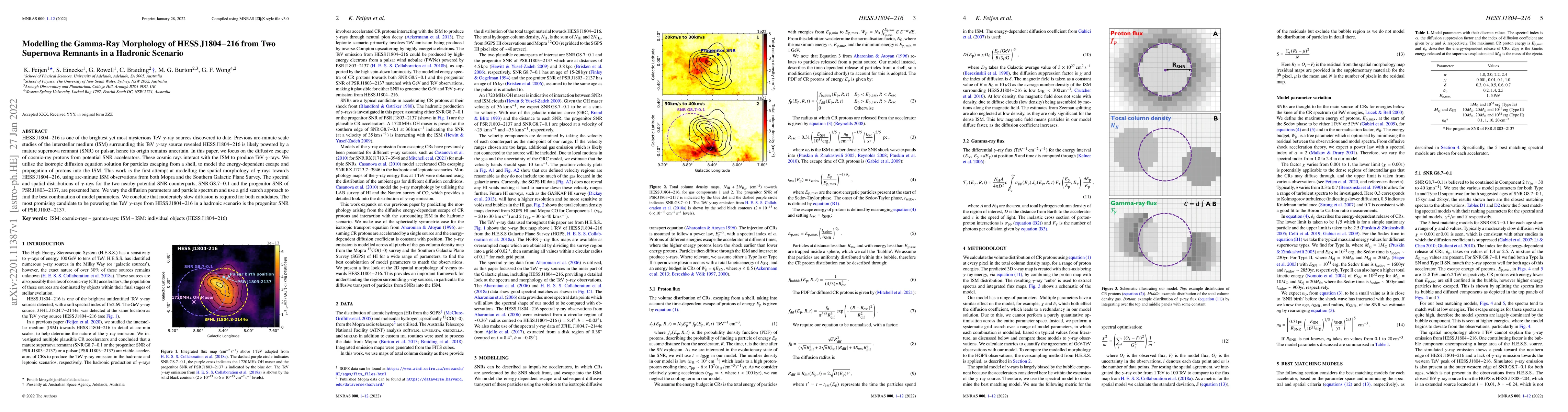 Thumbnail for Modelling the Gamma-Ray Morphology of HESS J1804-216 from Two Supernova
  Remnants in a Hadronic Scenario
