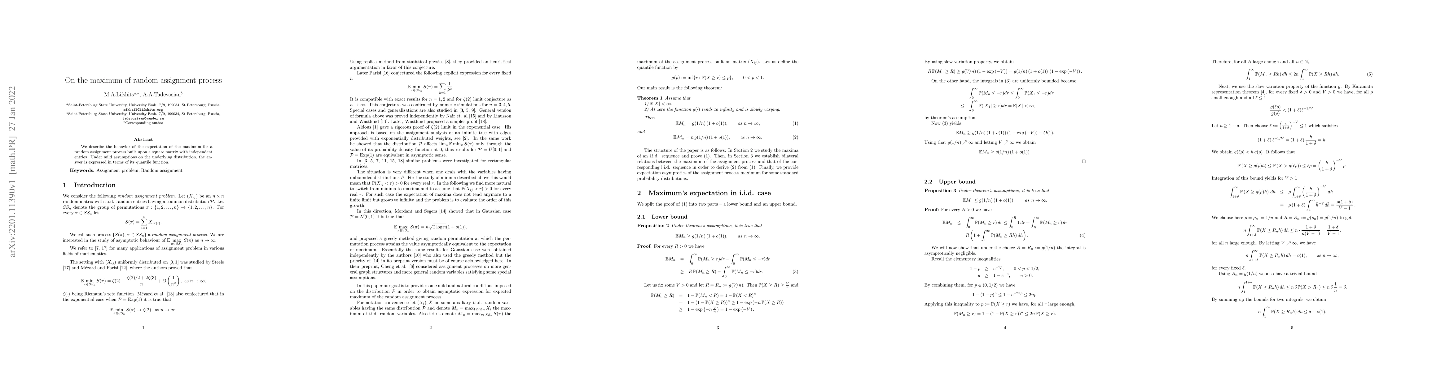 Thumbnail for On the maximum of random assignment process